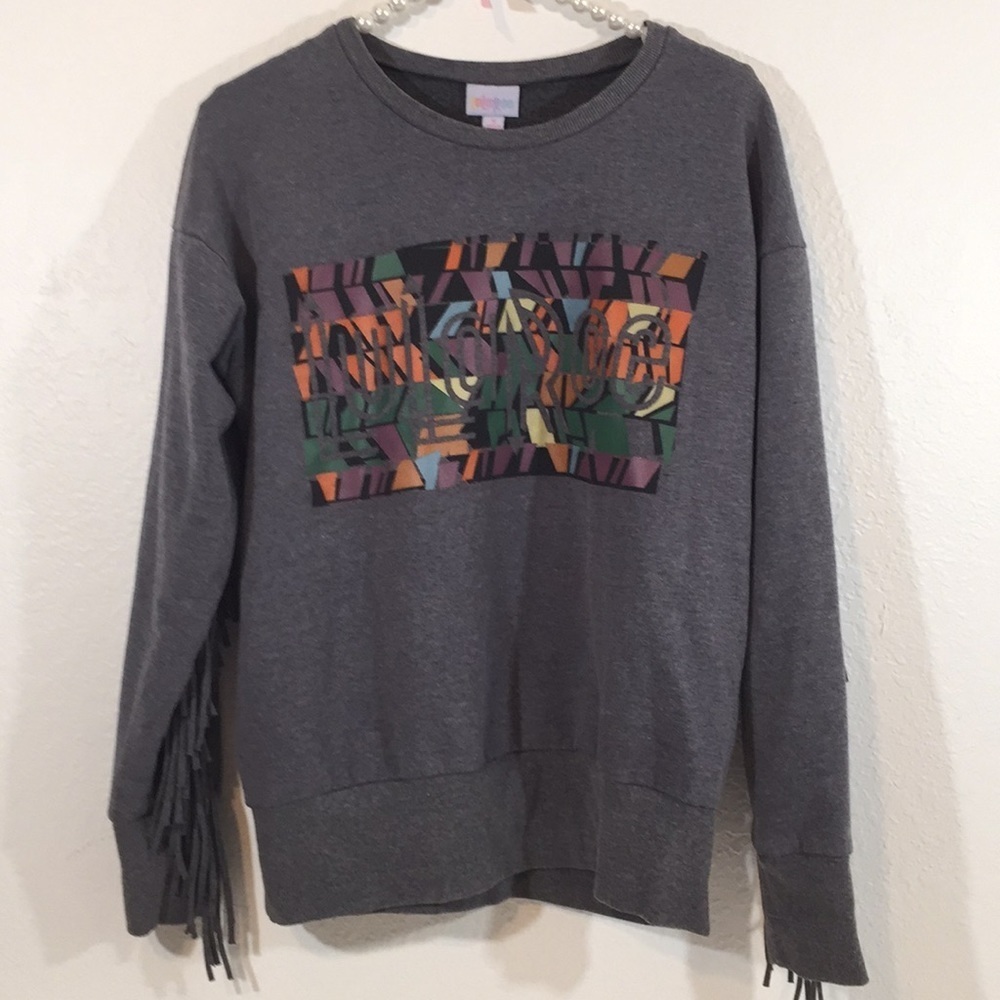 Lularoe Crewneck Sweater Pullover Gray with Fringe